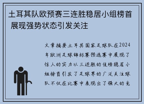 土耳其队欧预赛三连胜稳居小组榜首 展现强势状态引发关注